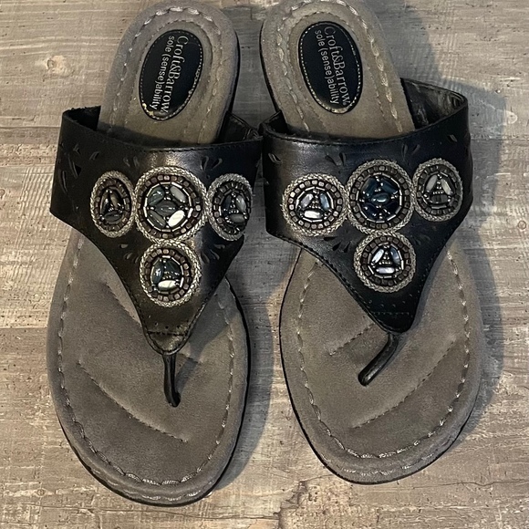 Croft & Barrow Shoes - Women Croft&Barrow Leather Solesenseability Slip-On Wedge Sandals Black Sz 8